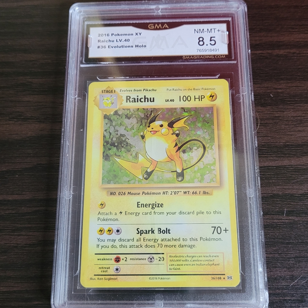 GMA graded 2016 holographic Raichu (Pokémon TCG)